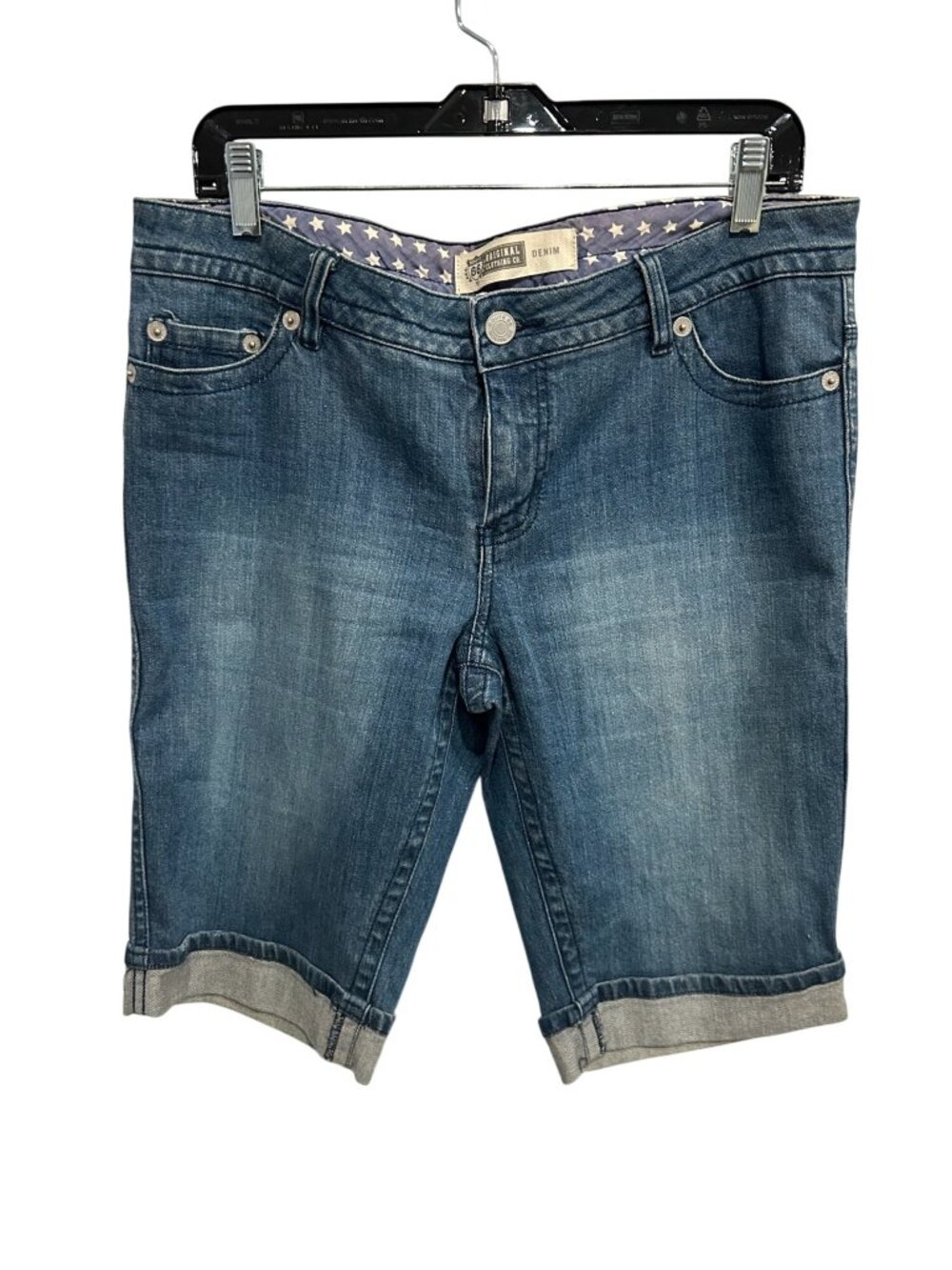 Route 66 Women's Blue Wash Denim Bermuda Shorts Cuffed Hem SZ 11/12 Boho Coastal